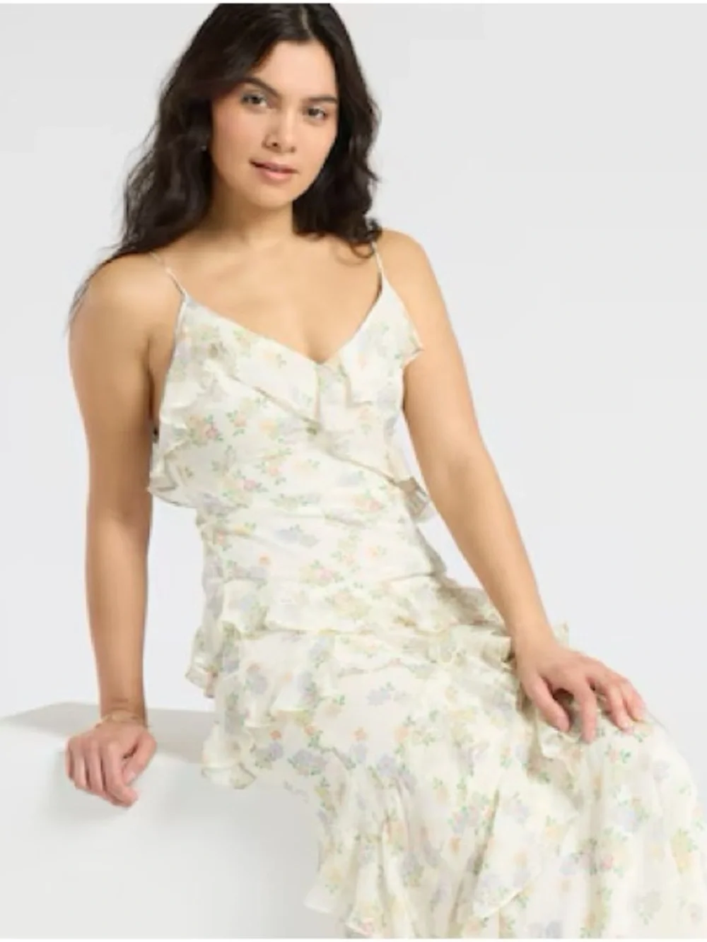 White Floral Ruffle tiered Midi Dress